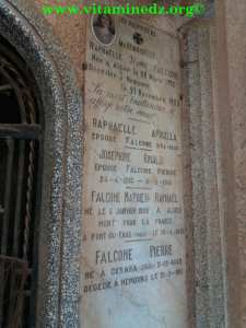 Plaque funéraire droite du caveau de la famille FALCONE au cimetière chrétien de Ghazaouet (ex Nemours) Tlemcen
