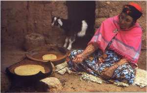 Dans les zones agricoles, la femme aide l'homme dans l'élevage et dans l'agriculture. Les tribus construisent des maisons dans les auteurs