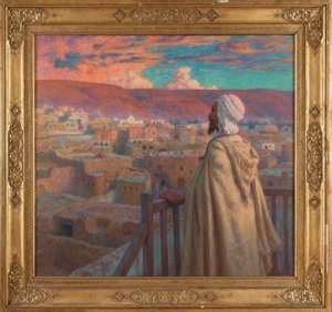 Étienne Dinet - Nasreddine Dinet (1861-1929)  Le Muezzine appellant les Croyants à la prière -1917  Huile sur toile 65 x 71 cm. (25,6 x 28).