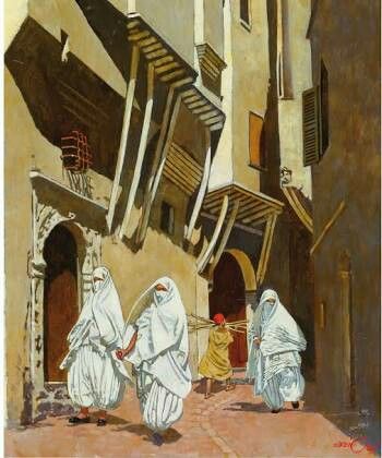 Peintre Français, Jean-François ARRIGONI-NERI (Né en 1937), Huile sur carton, Titre   SCÈNE DE LA CASBAH.