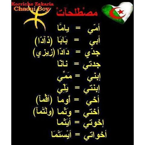 بعض الكلمات باللغة الامازيغية الشاوية