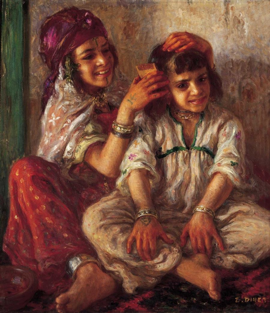 Jeune coiffeuse - par Étienne Dinet - Nasreddine Dinet - (1861-1929)