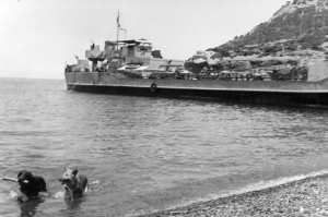 1956/59 - Un L C T apporte le ravitaillement à Honaïne pour le poste Requin - (Marie Yves)