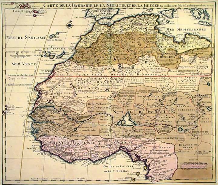 خريطة لشمال إفريقيا عام 1742 للجغرافي الفرنسي غيوم دي ليل