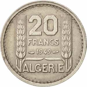 Algeria, 20 Francs, 1949, Paris face