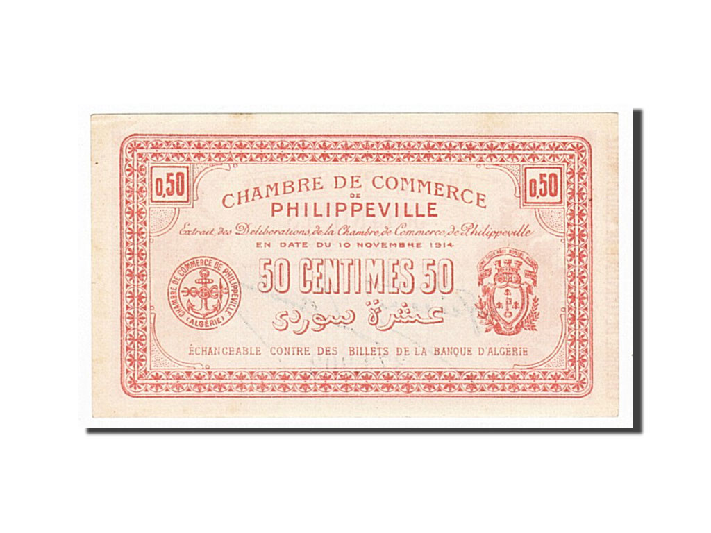 Algeria, Philippeville, 50 Centimes, 1914-11-10 dos