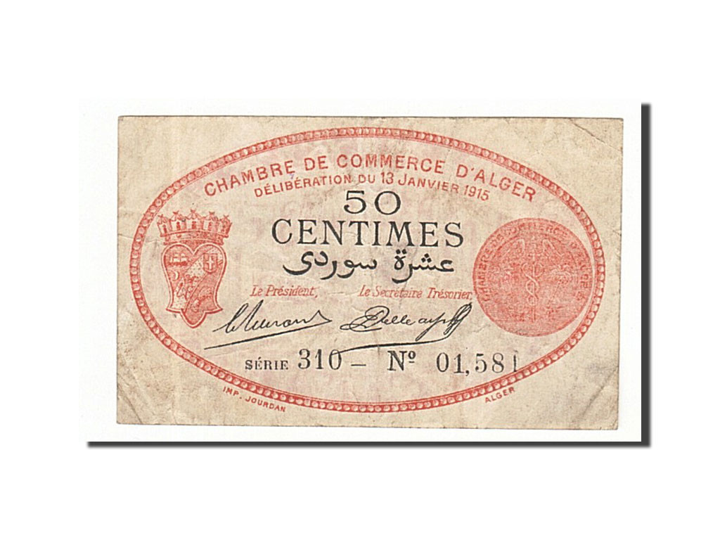 Algeria, 50 Centimes, 1915, 1915-01-13 face