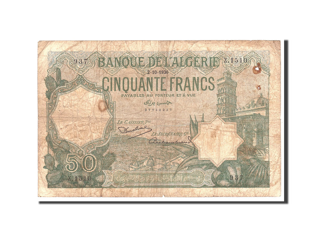 Algeria, 50 Francs, 1936, 1936-10-02 face