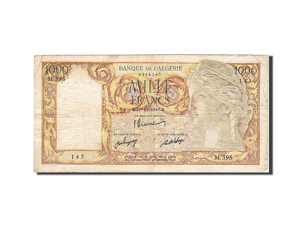 Algeria, 1000 Francs, 1947-11-17 face