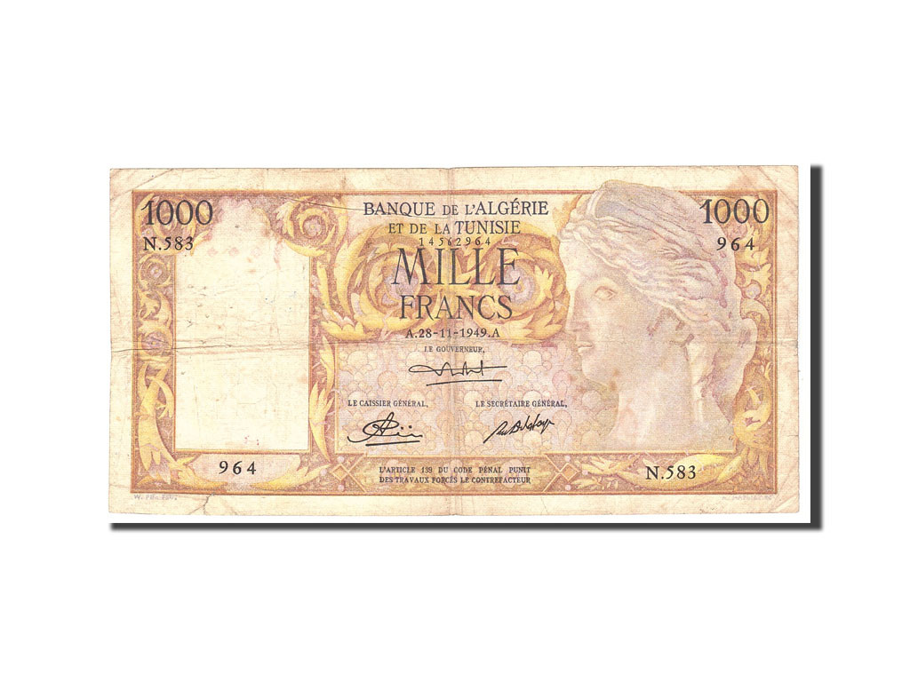 Algeria, 1000 Francs, 1949-11-28 face