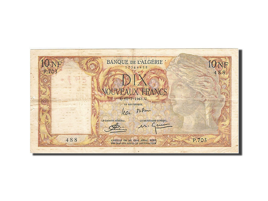Algeria, 10 Nouveaux Francs, 1961-02-10 face