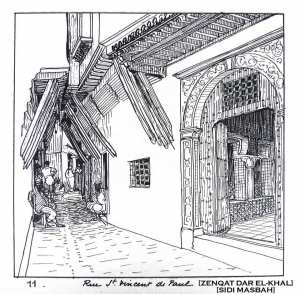 Croquis de la Casbah par Paul Guion : Rue St Vincent de Paul (Zenqat Dar El Khal - Sidi Mesbah)