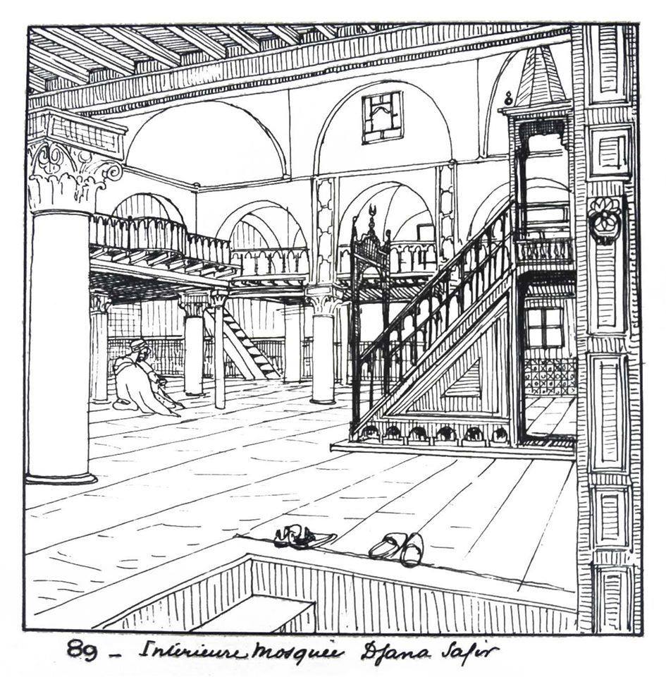 Croquis de la Casbah par Paul Guion : Intérieur mosquée Djamaa Essafir