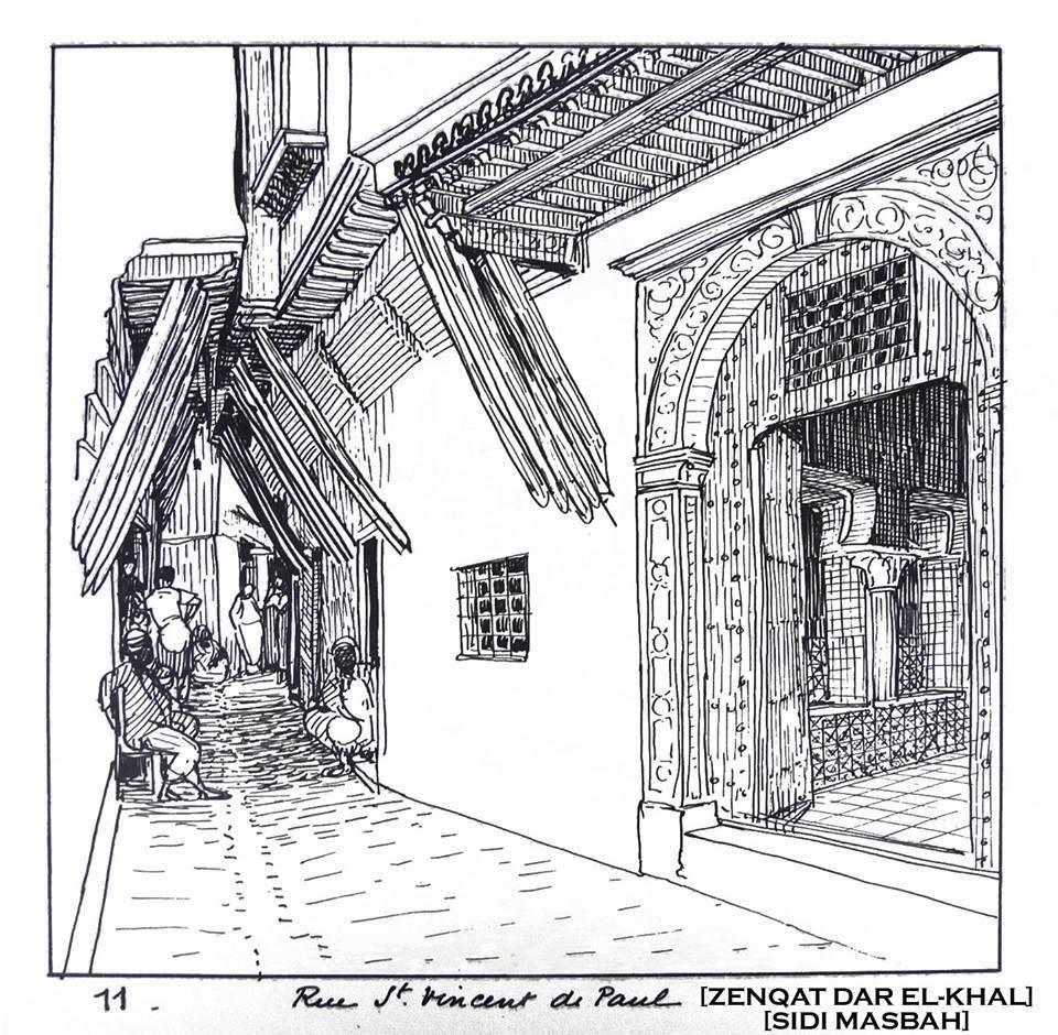 Croquis de la Casbah par Paul Guion : Rue St Vincent de Paul (Zenqat Dar El Khal - Sidi Mesbah)
