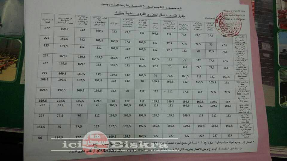 هذه هي الزيادات في النقل لولاية بسكرة ابتداءا من 10/01/2018