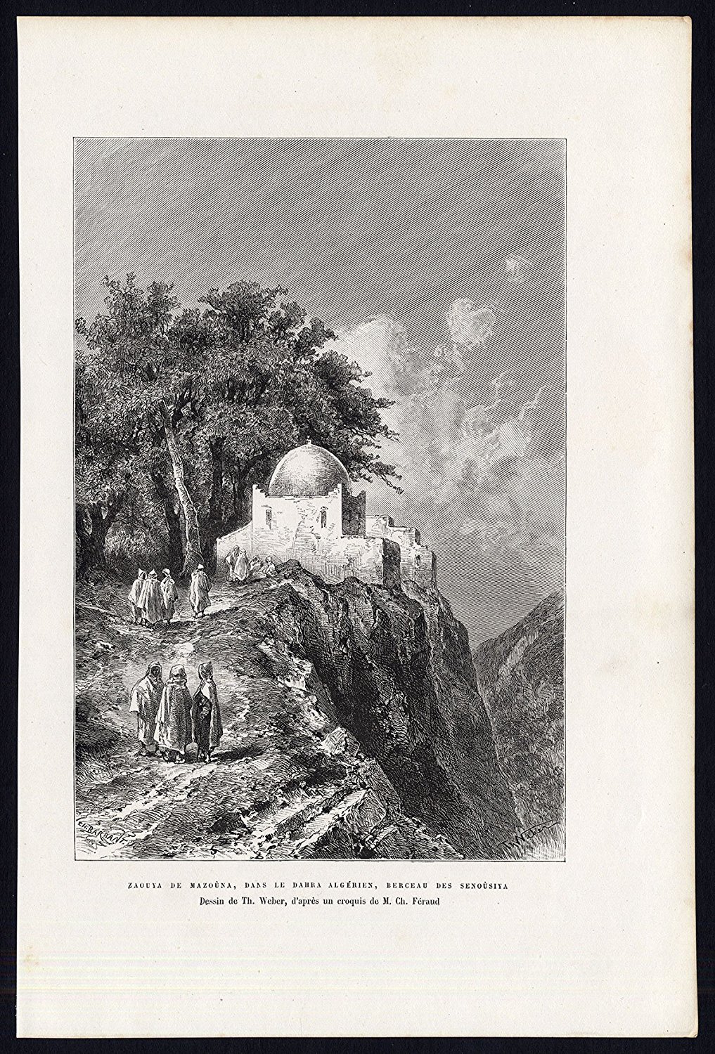 Antique Motif Afrique-Algérie-MAZOUNA ZAOUIA DAHRA-montagne-Reclus Barbant - 1886 -