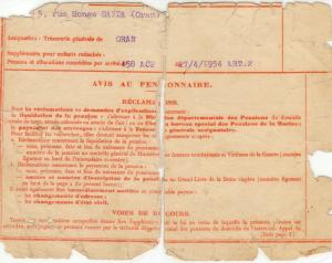 brevet de pension de hadj eddine boucif en 1956