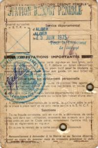 carte d'invalidité de hadj eddine boucif en 1975. (verso)