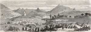 Des nomades arabes saluant l'empereur Napoléon III le long de la route de Sidi-Bel-Abbes, Algérie, illustration tirée de l'Illustration, Journal Universel, n ° 1163, volume XLV, 10 juin 1865