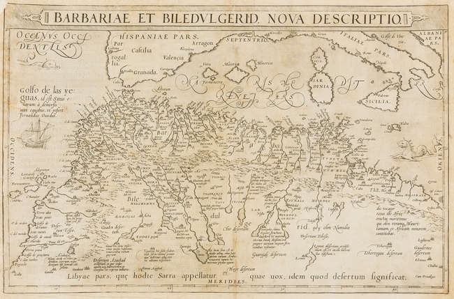 Carte côte nord de l'Afrique, du Maroc à la Libye et à l'ouest de la Méditerranée,