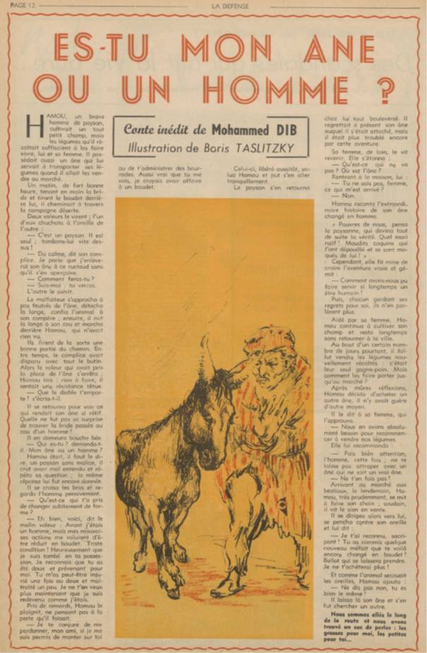 Es tu un âne ou mon homme? Conte inédit de Mohammed Dib