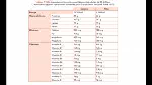 Apports nutritionnels conseillés pour les adultes de 20 à 40 ans  (Afssa 2001)