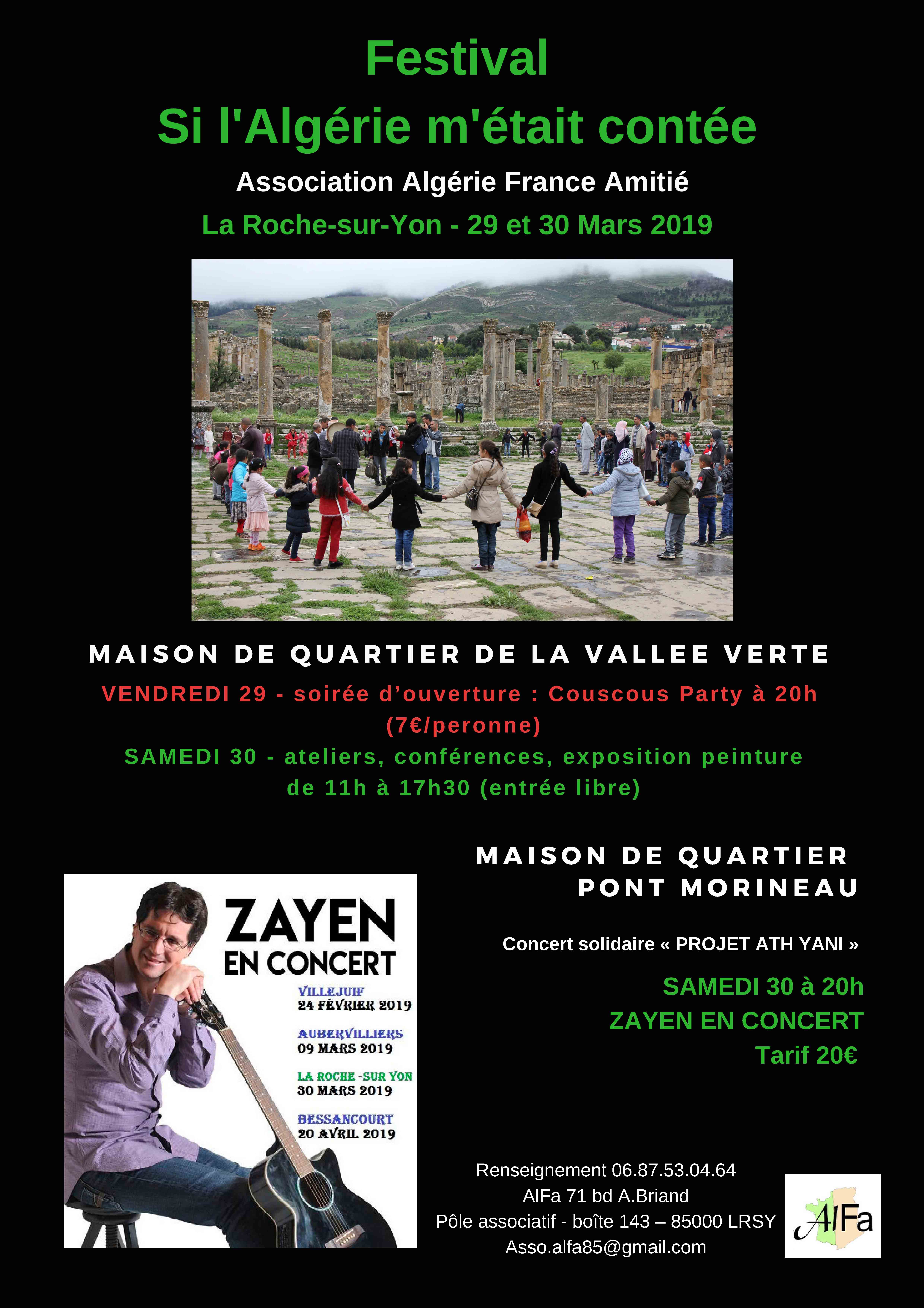 Si l'Algérie m'était contée : 1er festival sur l'Algérie les 29 et 30 mars 2019.