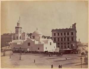 [Alger. Place du gouvernement : mosquée de la Pêcherie (Djemâa-el-Djedid), statue du duc d'Orléans et Palais consulaire] (Photo rare)