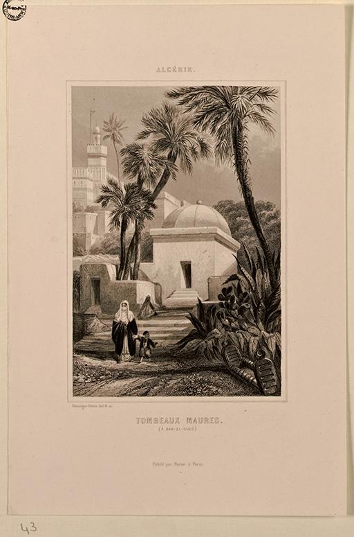 Algérie.Tombeaux Maures. (à Bab-el-Oued) », gravée par Rouargue frères, publiée par Furne à Paris en 1846.