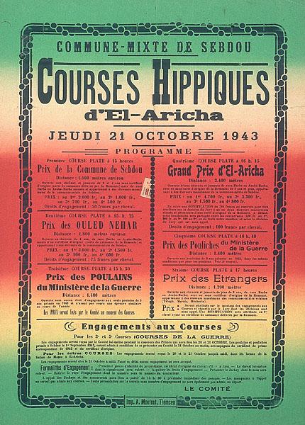 Commune mixte de Sebdou. Courses hippiques d'El Aricha. Jeudi 21 octobre 1943