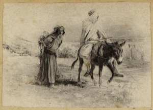 [Vieille femme et homme sur un âne] (Photo rare)