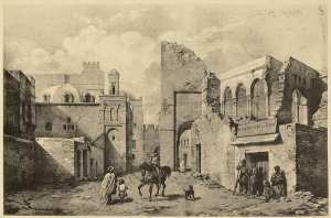 [Alger]. Rue Bab-el-Oued (Berbrugger). Mosquée Ben Négro à l'angle de la rue Sidi-Ferruch et Bab-el-Oued [...]. Vue de la porte Bab-el-Oued, de chaque coté de la porte étaient des casernes. La mosqui Ali Bidjini [...] était à l'angle des rues de la Casbah (Photo rare)