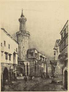 [Alger]. Rue Bab-Azoun. Vue de la mosquée Mezzo qui était située au commencement de la rue Bab-Azoun [...]. (Photo rare)