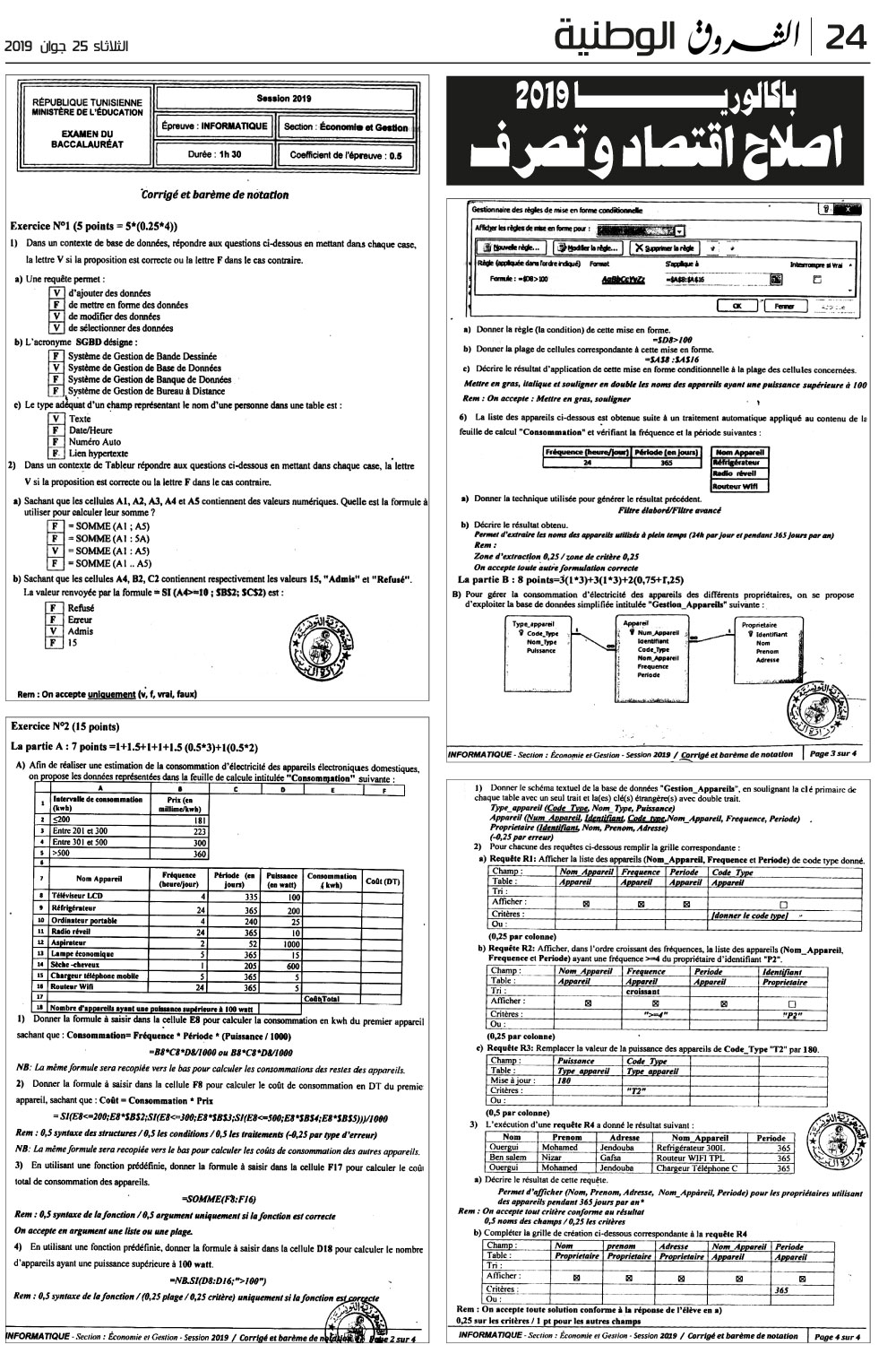 تصحيح اصلاح بكالوريا 2019 اقتصاد و تصرف