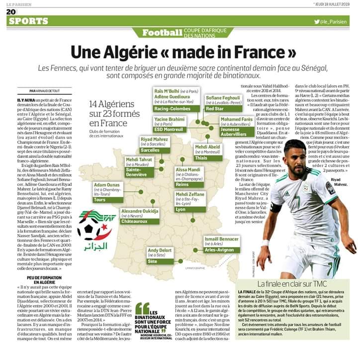 14 sur les 23 joueurs de l'équipe algérienne sont des binationaux formés en France