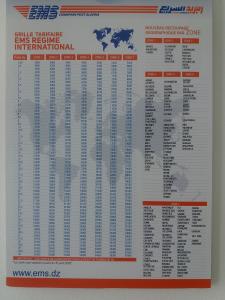 Tarifs EMS (Algérie) Régime International