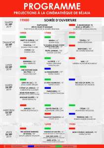 Programme complet des Rencontres Cinématographiques de Béjaïa pour l’année 2019