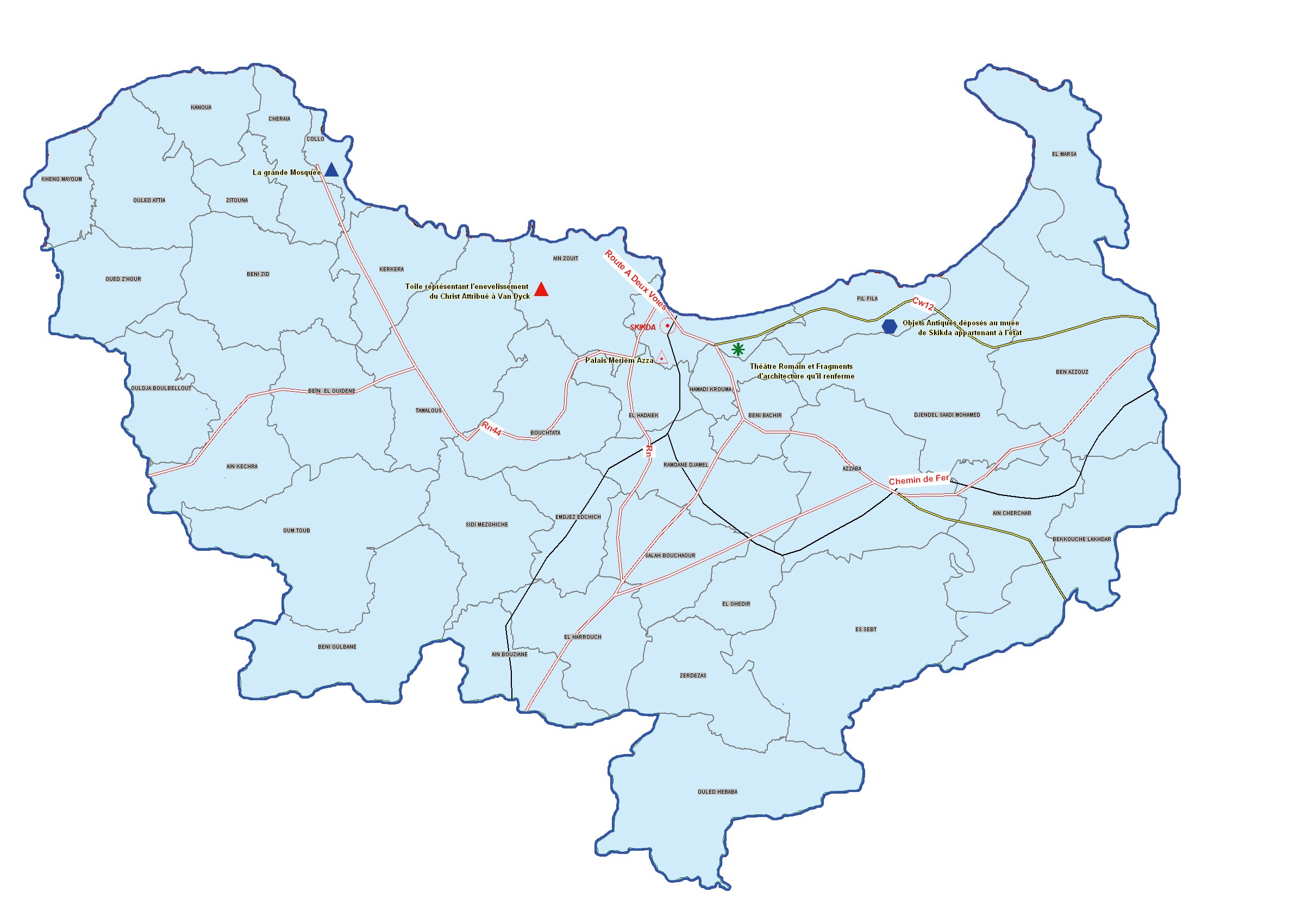 ولاية سكيكدة : خريطة المواقع التاريخية والآثار والتراث الثقافي