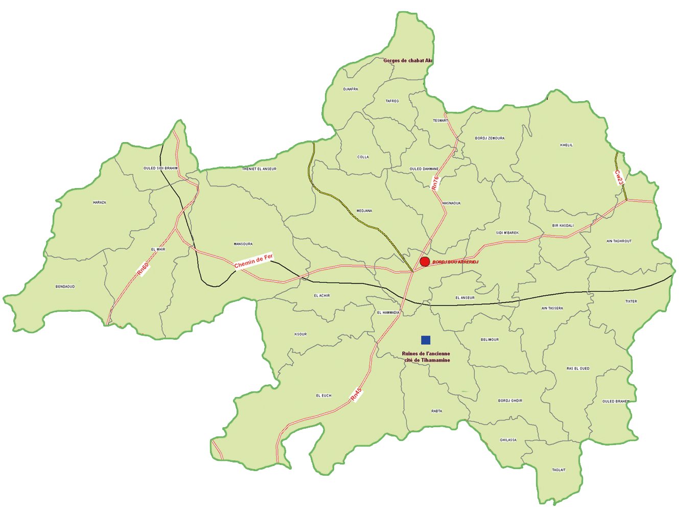 Wilaya de Bordj Bou Arerrij : Carte des sites et monuments historiques et patrimoine culturel