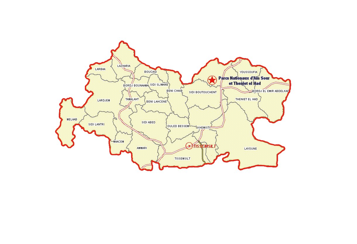 Wilaya de Tissemssilt : Carte des sites et monuments historiques et patrimoine culturel