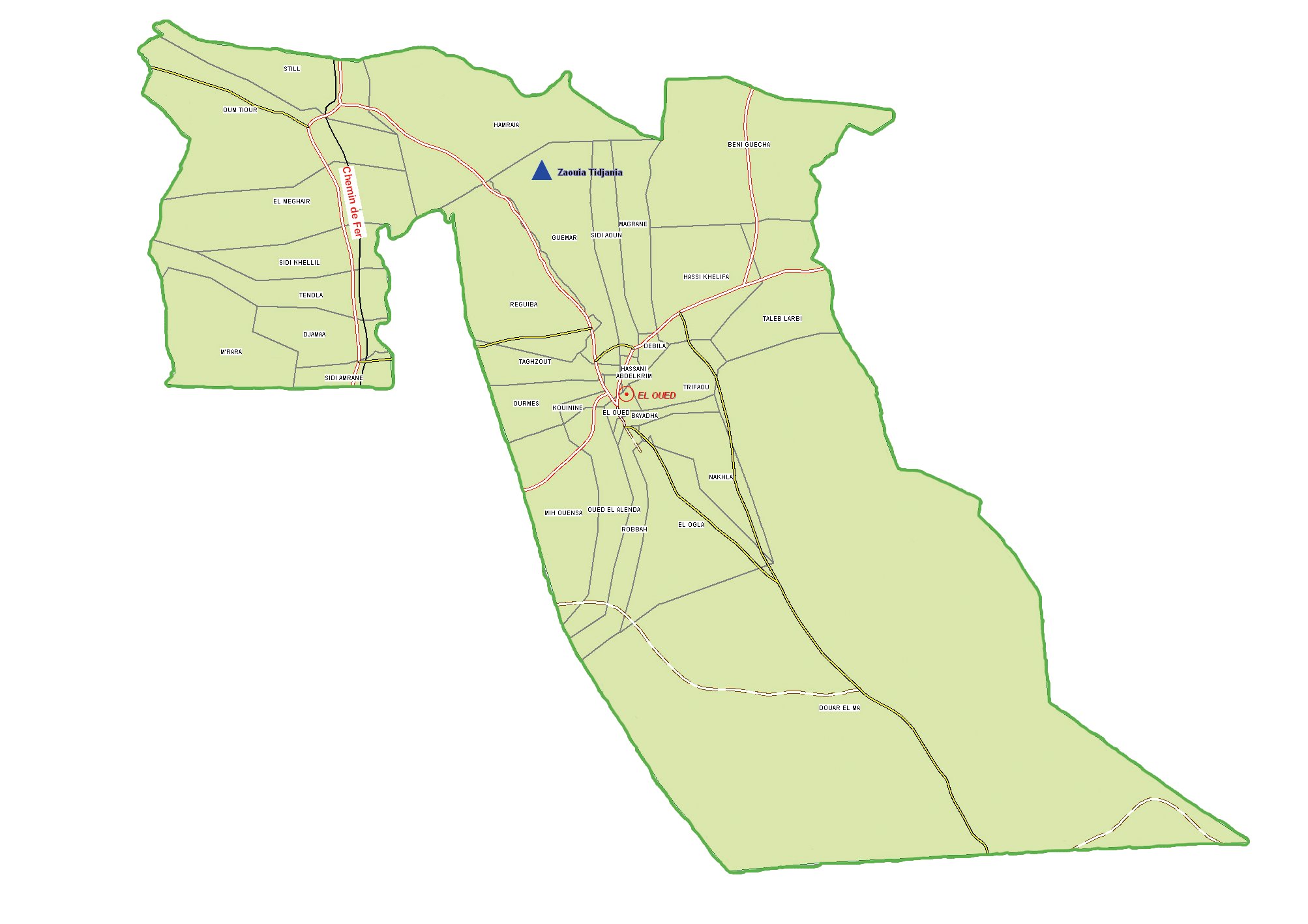 Wilaya d'El Oued : Carte des sites et monuments historiques et patrimoine culturel