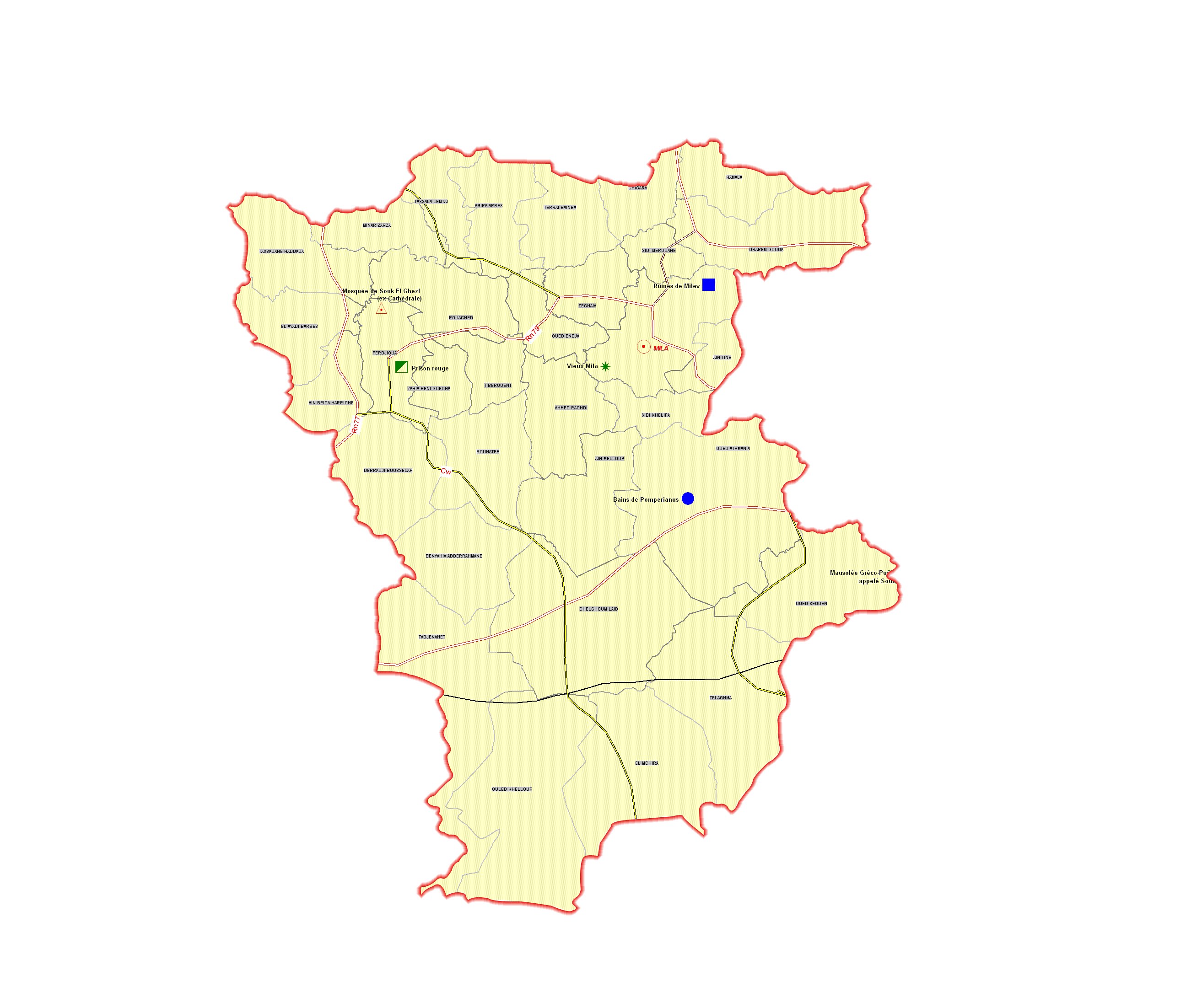 ولاية ميلة : خريطة المواقع التاريخية والمعالم الأثرية والتراث الثقافي
