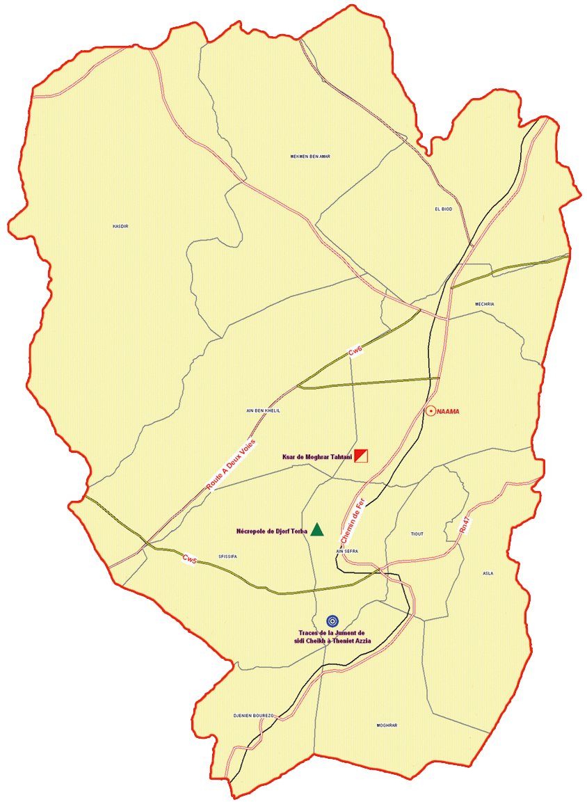 ولاية النعامة : خريطة المواقع التاريخية والآثار والتراث الثقافي