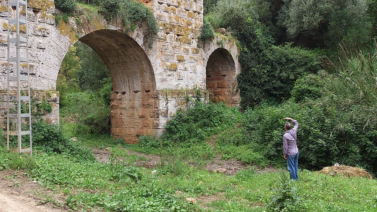 Une vue de près de l'aqueduc de Cherchell