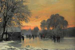 Anders Andersen-Lundby (1840 - 1923), « Plaisir de glace au coucher du soleil » (1883)