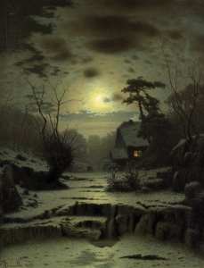 Louis Douzette (1834 - 1924), Paysage d’hiver, pleine lune (1869)
