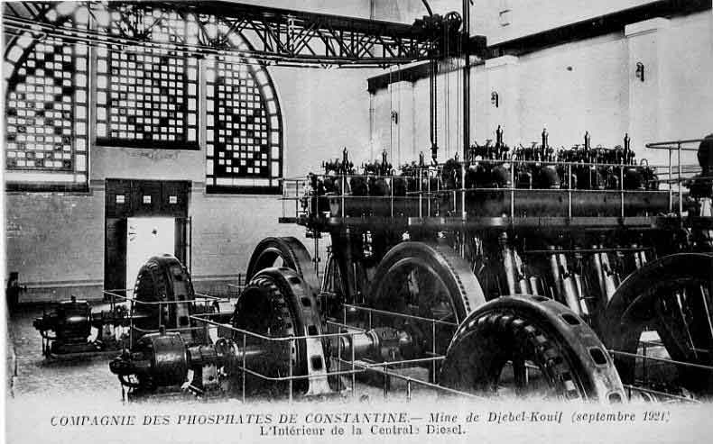 Compagnie des phosphates de Constantine. Mine Djbel Kouif (Septembre 1921).L'intérieur de la centrale Diesel