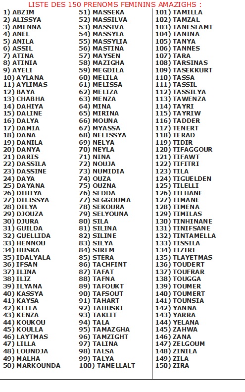Prénoms Féminins Amazighs
