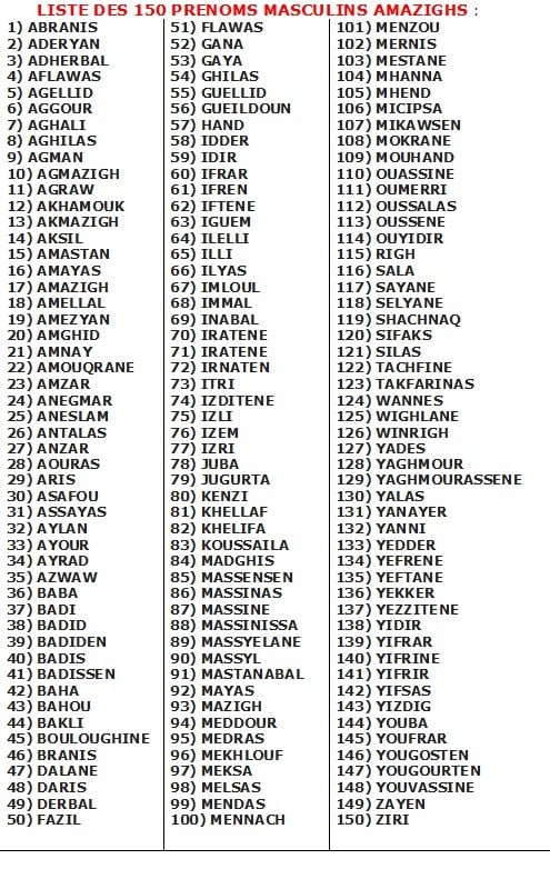 Prénoms Masculins Amazighs