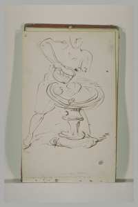 Un homme versant un liquide dans une vasque de pierre